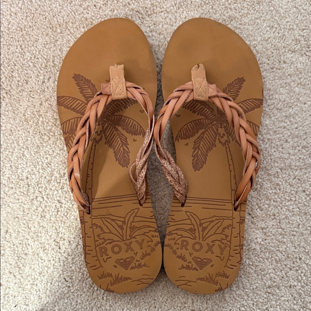 Roxy Tan Braided Flip-Flops